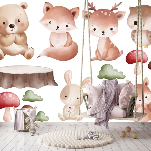 Sticker Schattige bosdieren en natuurelementen