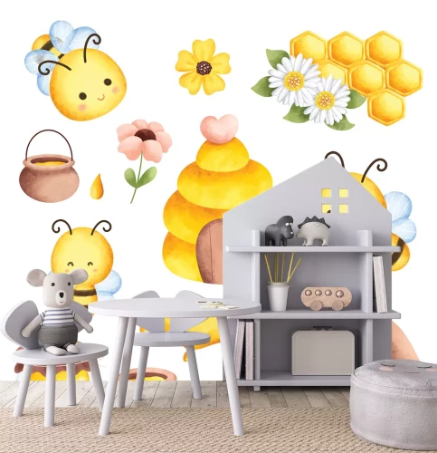 Sticker Mooie bijen bloemen en honing