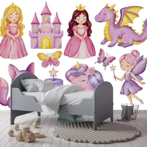 Sticker Sprookjesprinses Kasteel Eenhoorn Patroon