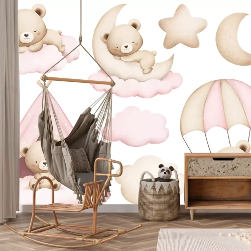 Sticker Aquarel teddyberen en wolken