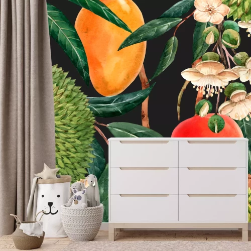 Fotobehang Durians en mango&#39;s in een tropische compositie