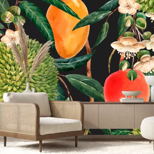 Fotobehang Durians en mango's in een tropische compositie