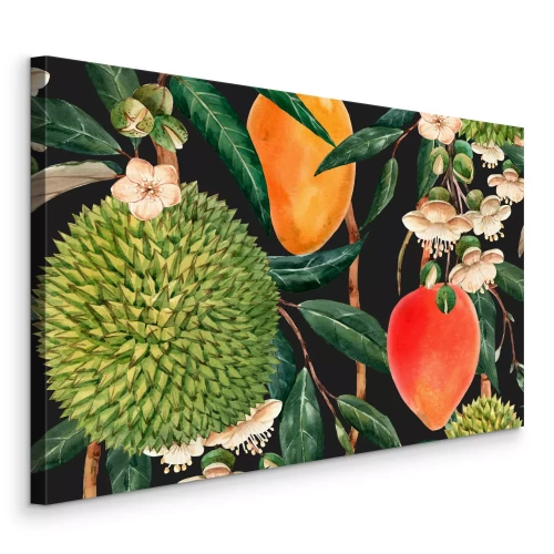 Canvas Durians en mango&#39;s in een tropische compositie