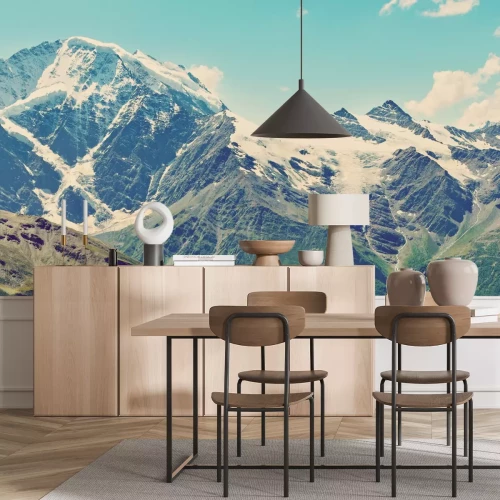 Fotobehang Panorama van de bergen in de sneeuw