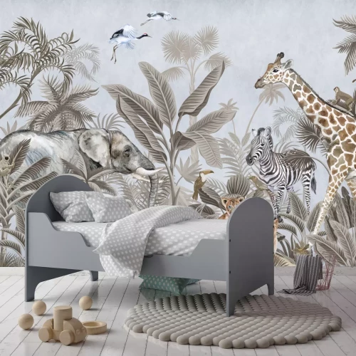 Fotobehang Exotische dieren in een plantenlandschap