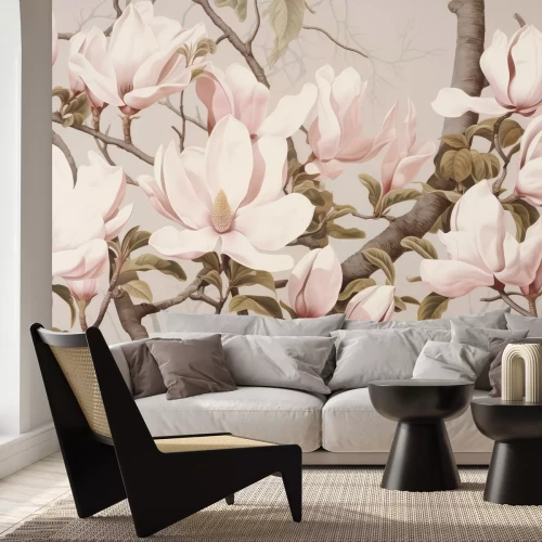 Fotobehang Een picturale compositie van magnoliabloemen