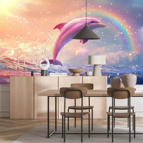 Fotobehang Magische scène met een roze dolfijn