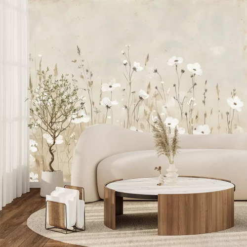 Fotobehang Een minimalistische compositie van heldere bloemen.