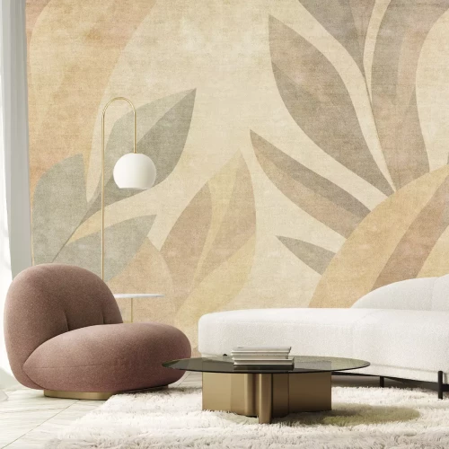 Fotobehang Plantenpatroon van bladeren op een gestructureerde achtergrond