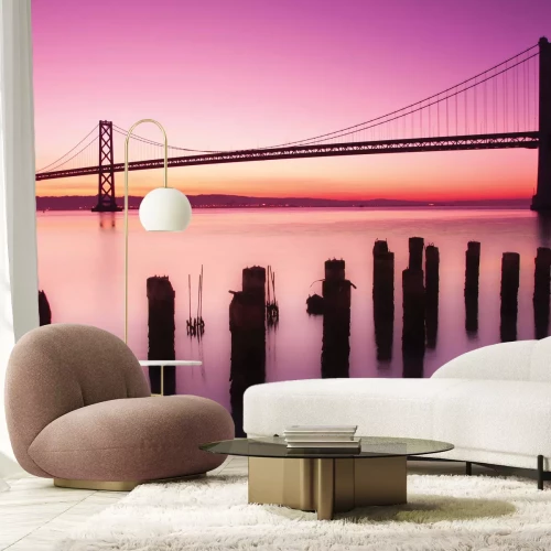 Fotobehang Roze zonsonderganglandschap met de Golden Gate Bridge