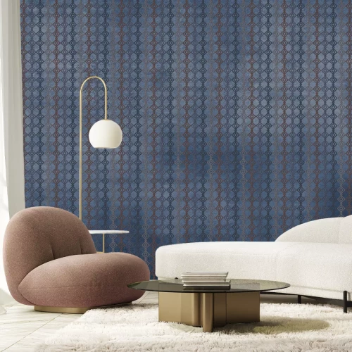 Fotobehang Geometrisch patroon op een gestructureerde achtergrond, donkerblauwe moderne compositie