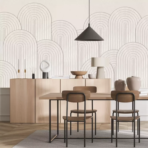 Fotobehang Geometrisch boogpatroon op een beige betonnen achtergrond