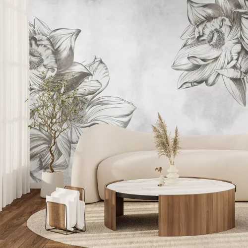 Fotobehang Lotusbloemen op een grijze achtergrond met een betonnen textuur