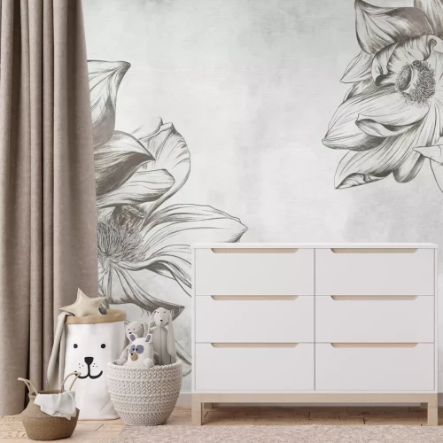 Fotobehang Lotusbloemen op een grijze achtergrond met een betonnen textuur