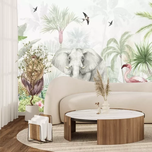 Fotobehang Tropische jungle met exotische dieren