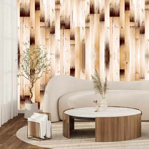 Fotobehang Patroon van houten planken in natuurlijke tinten