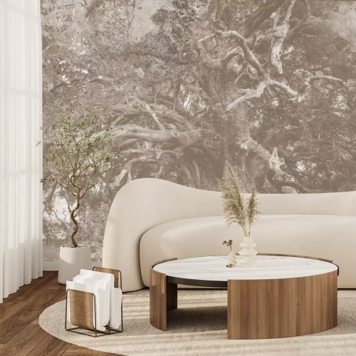 Fotobehang Vintage landschapsboom en betontextuur