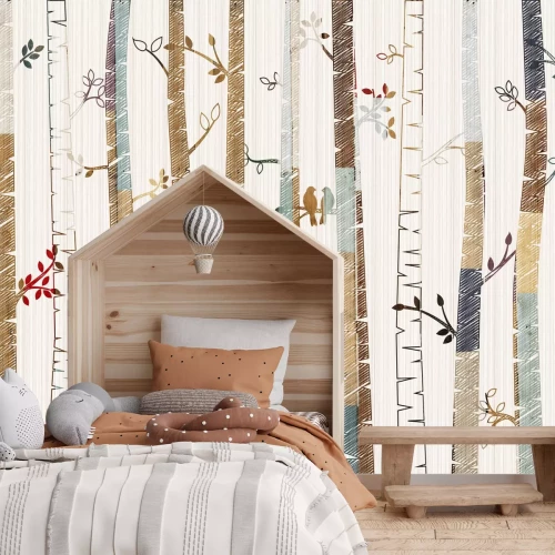 Fotobehang Vintage bos in delicate groen- en bruintinten