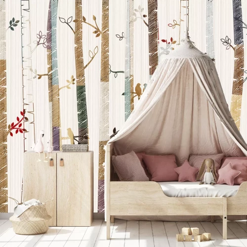 Fotobehang Vintage bos in delicate groen- en bruintinten