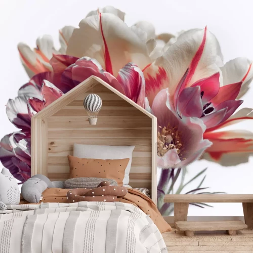 Fotobehang Tulpen op een lichte bloemenachtergrond