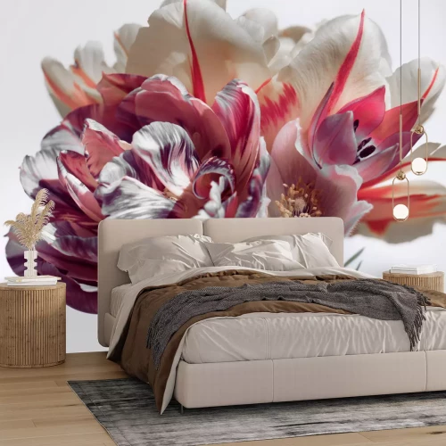 Fotobehang Tulpen op een lichte bloemenachtergrond