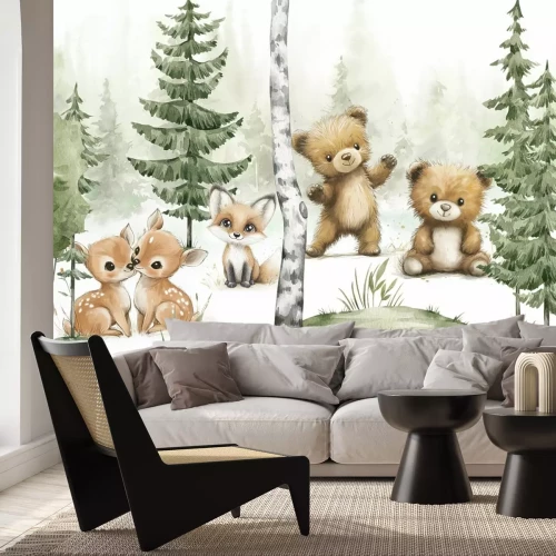 Fotobehang Natuurlijk boslandschap met berenwelpen