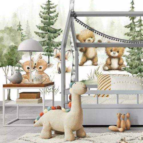 Fotobehang Natuurlijk boslandschap met berenwelpen