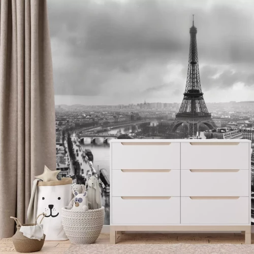 Fotobehang Panorama van Parijs met de Eiffeltoren en de rivier op de achtergrond