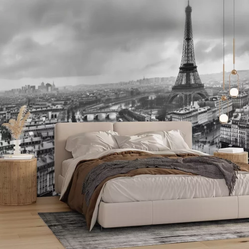 Fotobehang Panorama van Parijs met de Eiffeltoren en de rivier op de achtergrond