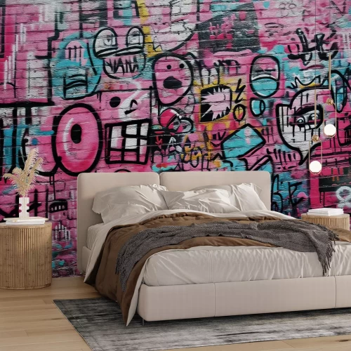 Fotobehang Abstracte illustraties op een bakstenen muur