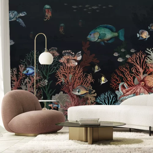 Fotobehang Een onderwaterwereld met kleurrijke vissen en een koraalrif