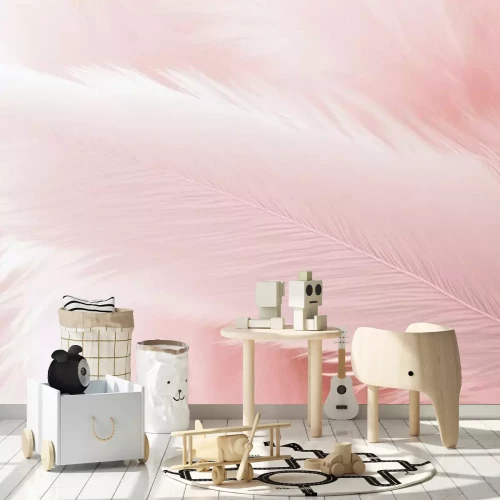 Fotobehang Close-up van roze veren op een pastelkleurige achtergrond