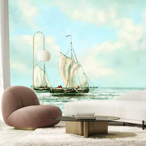 Fotobehang Zeilboten op het blauwe, kalme water