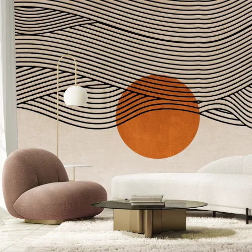 Fotobehang Abstract landschap met zonsondergang