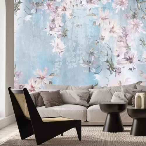 Fotobehang Roze bloemen in aquarelstijl