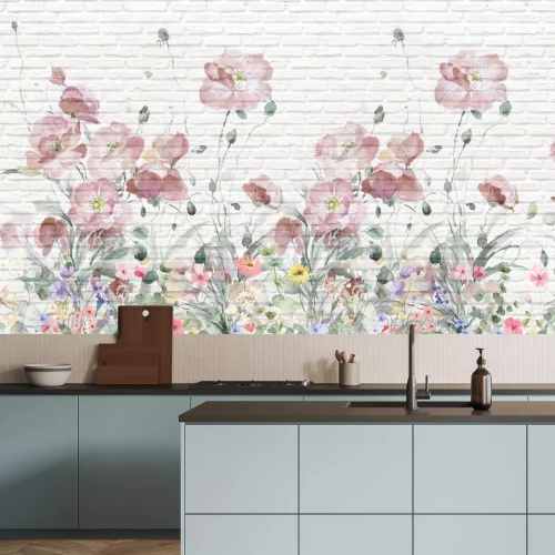 Fotobehang Geschilderde kleurrijke bloemen