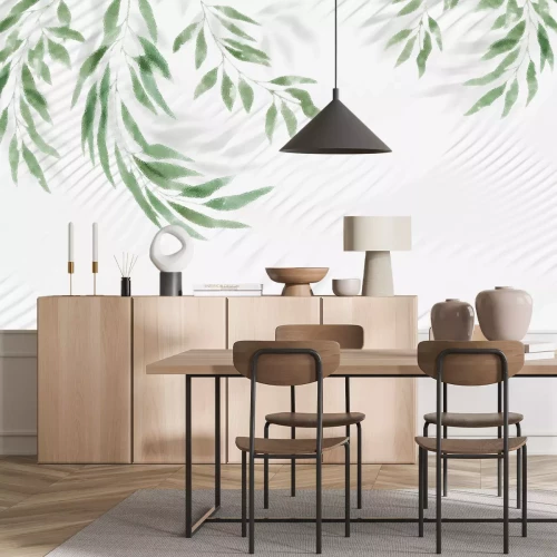 Fotobehang Groene bladeren hangen erboven