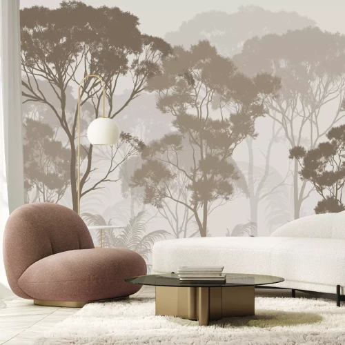 Fotobehang Boslandschap met bomen in tinten bruin