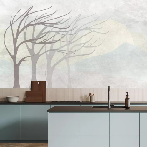 Fotobehang Bomen in de wind minimalistisch landschap