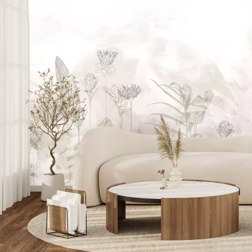 Fotobehang Bladeren en delicate bloemen