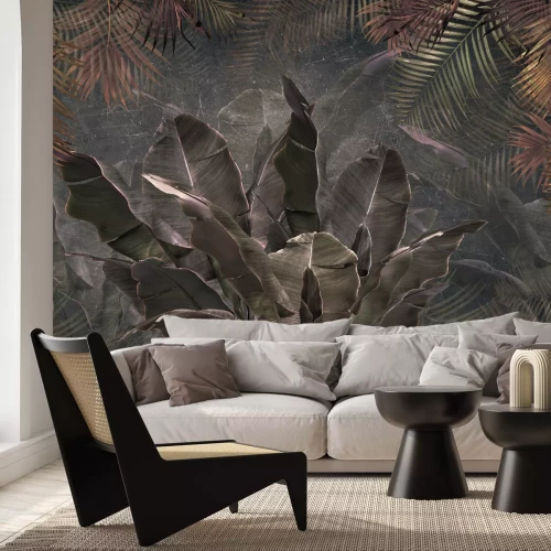 Fotobehang Tropische planten palm- en bananenbladeren