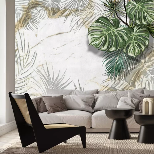 Fotobehang Tropische planten monstera en palm