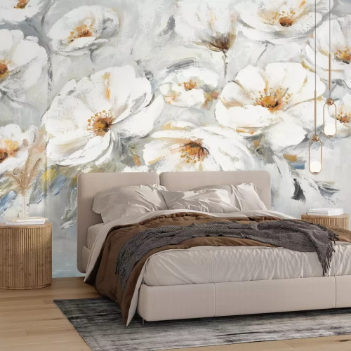 Fotobehang Wit geschilderde bloemen