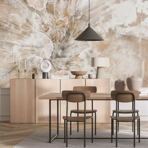 Fotobehang Beige bloem close-up betontextuur