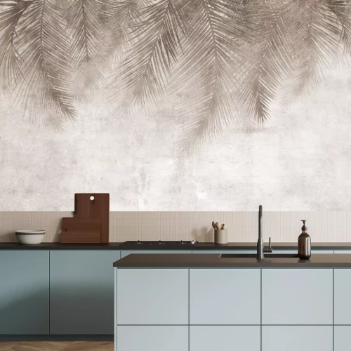 Fotobehang Palmbladeren hangen erboven in tinten bruin