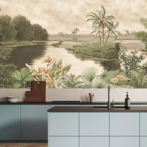 Fotobehang Tropische rivier exotische planten natuur