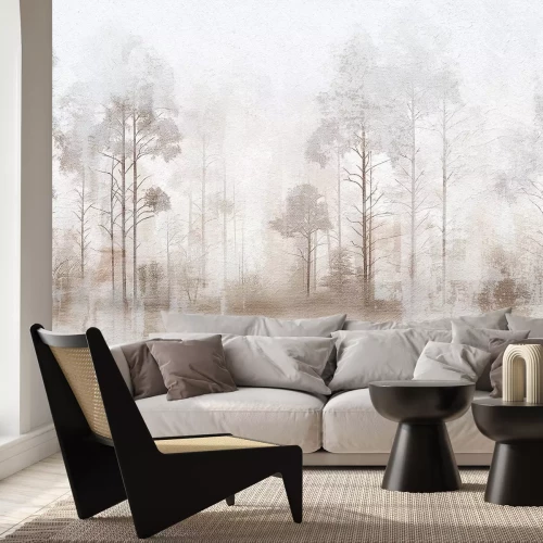 Fotobehang Landschapsbos schilderij met betoneffect