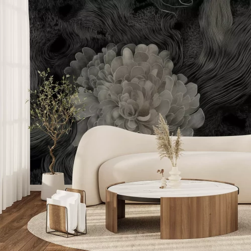 Fotobehang Monochromatische bloemenabstractie in een moderne stijl