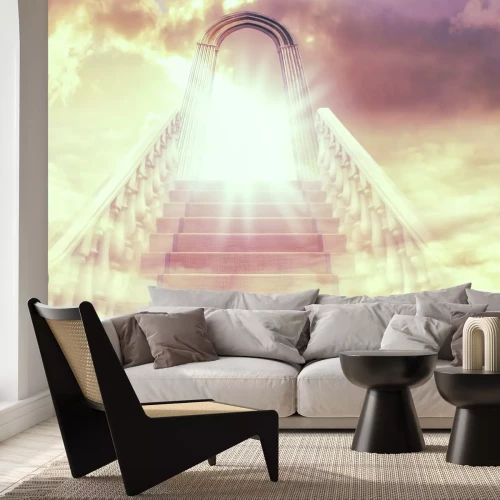 Fotobehang Trap naar de verlichte poort