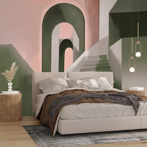 Fotobehang Groene trappen als architectonisch accent